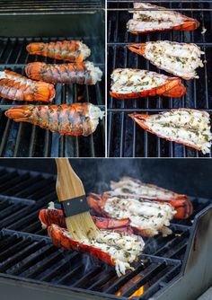 grilled lobsters being cooked on the grill