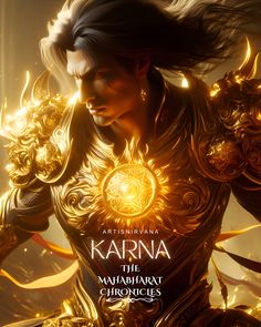 the cover to karna the mahamati chronicles, with an image of a woman in armor