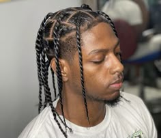 Two Strand Braids Men, Short Single Braids Men, 2strands Twist Men, Men’s Triangle Braids, Men’s Braids Top, Mens Hairstyles Curly, Men Blonde Hair