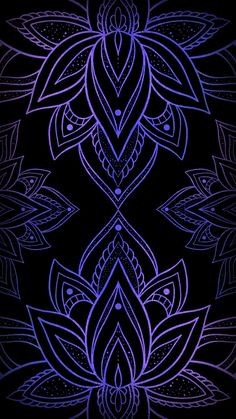 a blue and purple flower pattern on a black background