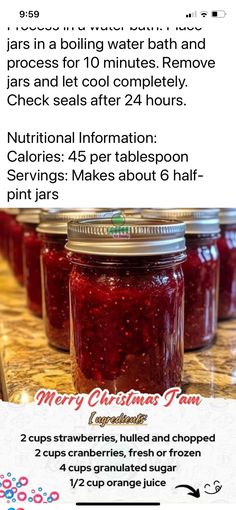 some jars filled with jam sitting on top of a counter