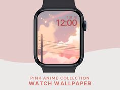 the pink anime collection watch wallpaper is displayed in front of an image of power lines