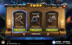 the slot machine has three different items on each side, including hammers and hatchets