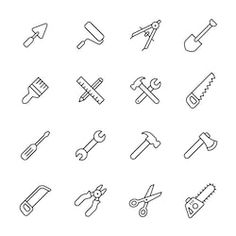 different tools line icons set - miscellaneous symbols