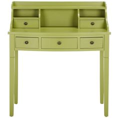 a green desk with two drawers on it