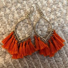 Never Worn. Have Been In My Jewelry Box Since Purchased Orange Tassel Jewelry For Summer, Summer Orange Tassel Earrings Gift, Orange Fringe Tassel Earrings For Summer, Adjustable Orange Tassel Earrings, Bohemian Orange Tassel Earrings For Party, Orange Tassel Dangle Earrings, Orange Tassel Earrings, Orange Beaded Tassel Earrings As Gift, Orange Fringe Tassel Earrings For Gift