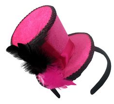 "Looking for the funky flare to go with your costume or outfit? This Mini Pink Flamingo Top Hat is perfect for all the events! Features a pink mini top hat with black trim, feathers, pink flowers, and an adorable Pink Flamingo all on top of a headband. Add the finishing touches to any Kentucky Derby Outfit or spice up any 1920s costume. One size fits most adults and some kids. Perfect for Halloween, Steampunk, Wedding, Pirate, Cosplay and more! Top Hat is stands approximately 4\" tall, 5\" wide, Pink Fun Costume Hats For Party, Pink Fun Costume Hats And Headpieces For Party, Carnival Party Fun Top Hat, Fun Pink Mini Hats For Party, Pink Adjustable Mini Hat For Costume Party, Pink Fun Costume Hats For Carnival, Fun Pink Adjustable Costume Accessories, Pink Adjustable Costume Accessories For Costume Party, Adjustable Pink Costume Accessories For Costume Party