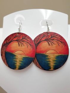 Sunrise Scenery Earrings Artistic Red Round Earrings, Sunrise Scenery, Jacksonville Fl, Halloween Shopping, Etsy Earrings, Dangle Drop Earrings, Dangle Earrings, Jewelry Earrings