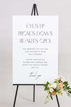 Eyes Up Phones Down Hearts Open Wedding Sign White Lily Roe Co. No Phone Wedding Ceremony, No Phone Wedding Signs, Wedding Ceremony Signage, Wedding Phone, Wedding Diys, Wedding Ceremony Sign, Unplugged Ceremony Sign, Signage Ideas, Unplugged Wedding Sign