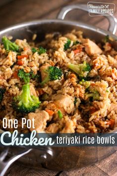 one pot chicken teriya rice bowls with broccoli and carrots in it