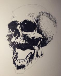 a black and white drawing of a skull wearing a hat