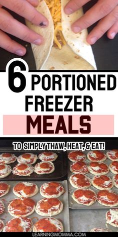 six images with text that reads 6 portions freeze meals to simly have and eat