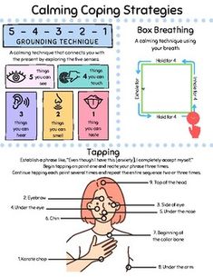 A printable with 3 calming coping strategies using mindfulness Calming Strategies For Adults, Coping Strategies Worksheet, School Social Work Activities, Mindfulness Strategies, Mindfulness Activities For Adults, Social Work Interventions, Special Education Behavior, Adolescent Therapy, Emotionally Focused Therapy