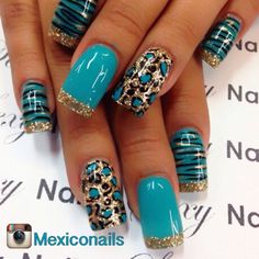 Super Cute! Turquoise Nails, Cheetah Nails, Leopard Print Nails, Fancy Nails Designs, Smink Inspiration, Her Nails, Print Nails, Leopard Nails, Pretty Nail Art Designs