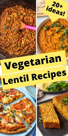 vegetarian lentil recipe collage with text overlay