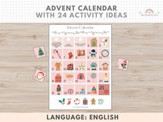 an image of a calendar with the words, language and pictures on it in english