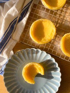 four pieces of pie sitting on top of a cooling rack