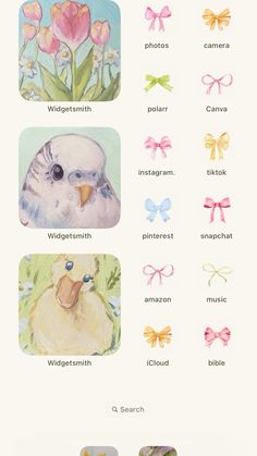 an image of birds and flowers with words in them that say different things to see