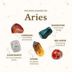 the best crystals for aries info sheet on white background with text describing their benefits