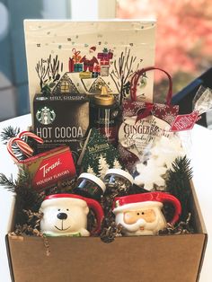 a gift box filled with holiday treats and gifts