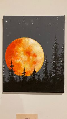 a painting of a full moon with trees in the background