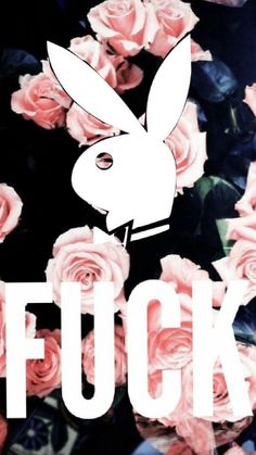 a bunch of pink roses with the word fok on it in front of an image of a rabbit's head surrounded by flowers