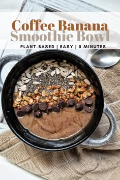 coffee banana smoothie bowl with chocolate and nuts