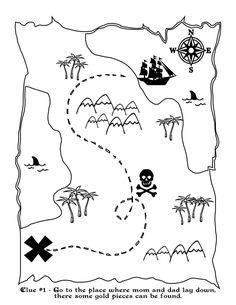 a pirate map that is black and white