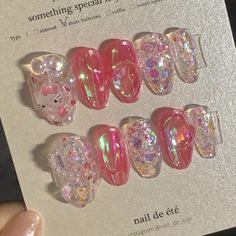 Hello Kitty Nails Aesthetic, Cute Japanese Nails, Kitsch Nails, Chunky Nails, Harajuku Nails, Girl Ullzang, Chinese Nails, Art Deco Nails, Beauty Nails Design