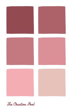 four different shades of pink and brown with the words, the creative fool on them