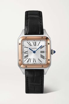 CARTIER Santos-Dumont 38mm small stainless steel, 18-karat rose gold and alligator watch | NET-A-PORTER Masculine Accessories, Santos Watch Cartier, Cartier Santos Dumont, Cartier Santos Watch, Alligator Skin, Cartier Santos, Jewelry Watch, Rose Gold Case