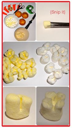 there are four pictures showing how to make marshmallows and what to put in them