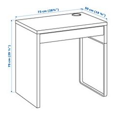 a drawing of a desk with measurements for the top and bottom section, including one drawer