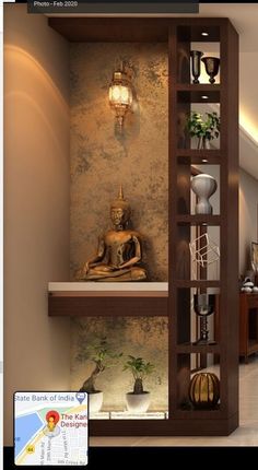 an image of a shelf with buddha statues on it