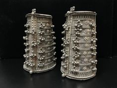 PAIR, Ancient rabari or Banjara bracelet high-end  solid tribal silver India late 1800s -  collectible tribal ethnic, rare cuff.  Banjara  The Banjara are a class usually ascribed as nomadic people from the Indian state of Rajasthan, North-West Gujarat, Western Madhya Pradesh, and Eastern Sindh province of pre-independence Pakistan. They claim to belong to the clan of Agnivanshi Rajputs, and are also known as Banjari, Pindari, Bangala, Banjori, Banjuri, Brinjari, Lamani, Lamadi, Lambani, Labhani, Lambara, Lavani, Lemadi, Lumadale, Labhani Muka, Goola, Gurmarti, Gormati, Kora, Sugali, Sukali, Tanda, Vanjari, Vanzara, and Wanji Together with the Domba, they are sometimes called the "Gypsies of India". funnel model that dresses the forearm Once opened By Pulling the handmade pin out, The Brac Silver Anklets Designs, Anklet Designs, Antique Silver Jewelry, Pacific Grove, Handmade Pins, Madhya Pradesh, Classy Jewelry, Silver Anklets, Classic Jewelry