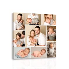 a family photo collage with multiple photos and their baby's name on it