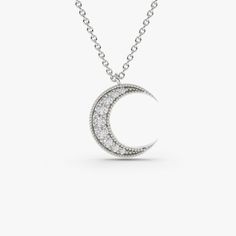 Diamond Moon Necklace, Gold Moon Necklace, Crescent Necklace, Gold And Silver Coins, Crescent Moon Pendant, White Gold Pendant, Crescent Moon Necklace, Gold Moon, Pave Setting