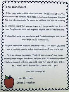 a teacher appreciation letter with an apple