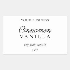 a business card with the words cinnamon vanilla on it