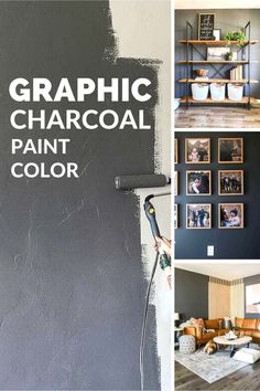 the words graphic charcoal paint color are shown in three different pictures, and there is an open