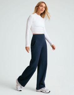 Wide Leg Bottoms With Comfort Waistband For Elevated Casual, Versatile Everyday Wide Leg Pants With Elastic Waistband, Wide-leg Pants With Elastic Waistband For Everyday, Wide-leg Pants With Elastic Waistband, Everyday Wide-leg Pants With Elastic Waistband, Versatile Full-length Relaxed Fit Sweatpants, Relaxed Fit High-waisted Wide Leg Pants In Athleisure Style, Relaxed Fit High-waisted Wide Leg Pants With Ribbed Waistband, Elevated Casual Wide-leg Bottoms With Side Pockets