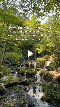 a waterfall in the middle of a forest with a quote on it that reads, do you