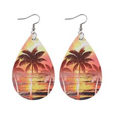 PRICES MAY VARY. Exotic Hawaii Style-Embrace the tropical vibes with these stunning wooden earrings inspired by the beauty of Hawaii. Double-sided Print-These vacation earrings feature a captivating double-sided print design, showcasing charming coconut trees and sunset. Lightweight Earrings-Made of high-quality wood and stainless steel, these beach earrings are incredibly lightweight, ensuring hours of comfortable wear. Unique Design-The earrings are meticulously crafted in the shape of teardro Hula Party, Sunset Earrings, Sunny Vacation, Hawaiian Summer, Coconut Palm Tree, Hawaii Style, Ocean Fashion, Beach Earrings, Coconut Palm