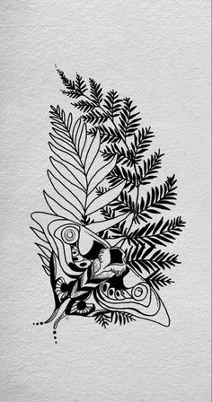 a black and white drawing of some plants