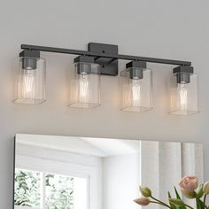 Enhance your home decor with the modern and sophisticated Vanity Light. With its unique square design and finish, this UL-certified wall sconce adds a touch of elegance to any space, be it a bathroom, bedroom, doorway, or entrance. Illuminate your home with style using this exquisite vanity light. | Breakwater Bay Hartshorn Vanity Light Black 10.0 x 25.0 x 4.8 in | C100434425_1303649208_1307635139 | Wayfair Canada Black Bathroom Light Fixtures, Industrial Vanity Light, Bathroom Lights Over Mirror, Black Bathroom Light, Industrial Vanity, Vanity Lights Bathroom, Modern Bathroom Lighting, Vanity Light Fixtures, Bathroom Light Fixtures