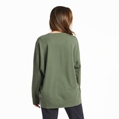 Be prepared to wear this one on repeat. It’s THAT comfy. With a roomy oversized fit and a super-soft feel, it’s the perfect sweatshirt for those days when you just want to lounge around the house or layer over a tee in cooler temps. And with extra coverage, it’s the perfect pairing with leggings or jeans. 92% USA Grown Cotton / 8% Spandex 7.08 oz. Mid-weight cotton/spandex jersey, garment washed for softness. Generous fit with great coverage. Self-fabric crew neck, cuffs, and banding at hem. Dro Cozy Drop Shoulder Tops For Everyday, Cozy Drop Shoulder Everyday Top, Comfy Oversized Tops For Everyday, Comfy Oversized Everyday Tops, Oversized Comfy Tops In Solid Colors, Comfy Oversized Solid Color Tops, Oversized Comfortable Tops, Cozy Boxy Fit Crew Neck Top, Comfy Oversized Tops With Ribbed Cuffs