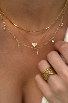 Gold Half Pave Heart Necklace Vermeil Length of Necklace: approx. 16 - 18 inches (adjustable) Jewelry Stacking Necklaces, Dainty Necklace Stack, Necklace Stacking Gold, Gold Jewelry Stack, Gold Necklaces Aesthetic, Stack Necklaces, Stacking Necklaces, Necklace Stacks, Pave Heart Necklace