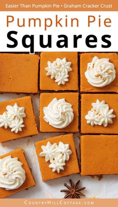 pumpkin pie squares with white frosting and star anise sprinkled on top