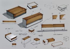 an image of various furniture plans and sections for the table or bench to sit on