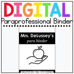 the cover for digital paraprofessional binder with an apple on it